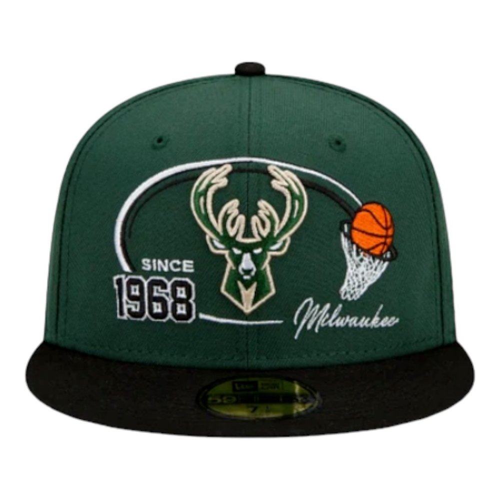 New Era Milwaukee Bucks 2 Tone Hoops 59FIFTY Fitted Hat Cap - RARE